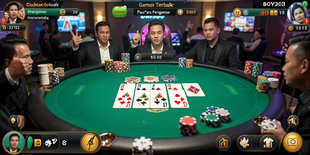 Tampilan jelas dari gameplay Poker yang mendebarkan di BOY303.
