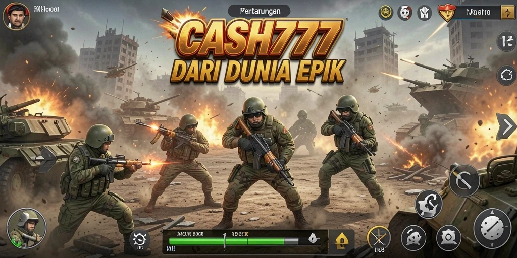 Screenshot utama CASH777 menunjukkan aksi pertarungan yang mendebarkan di arena.
