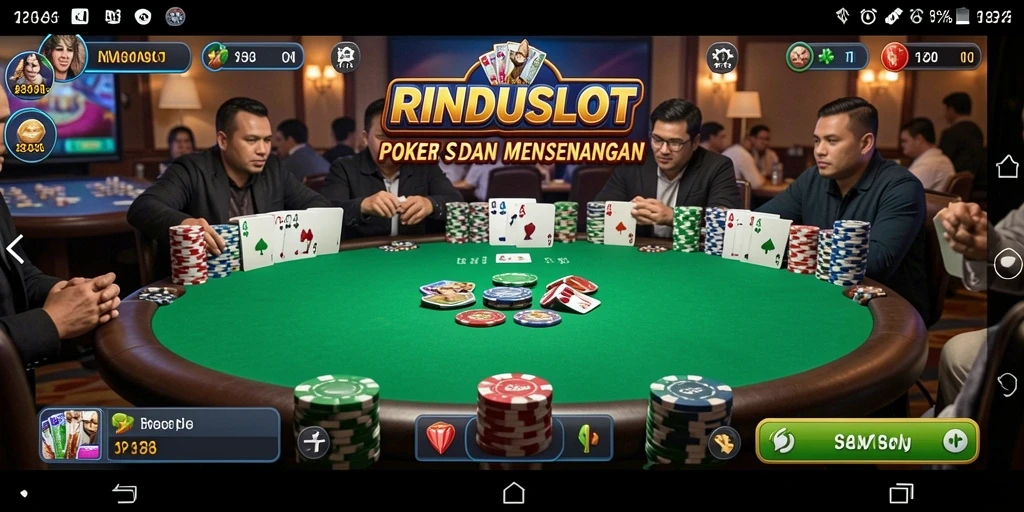 Tampilan gameplay menarik dari RINDUSLOT dengan aksi Poker yang mendebarkan.