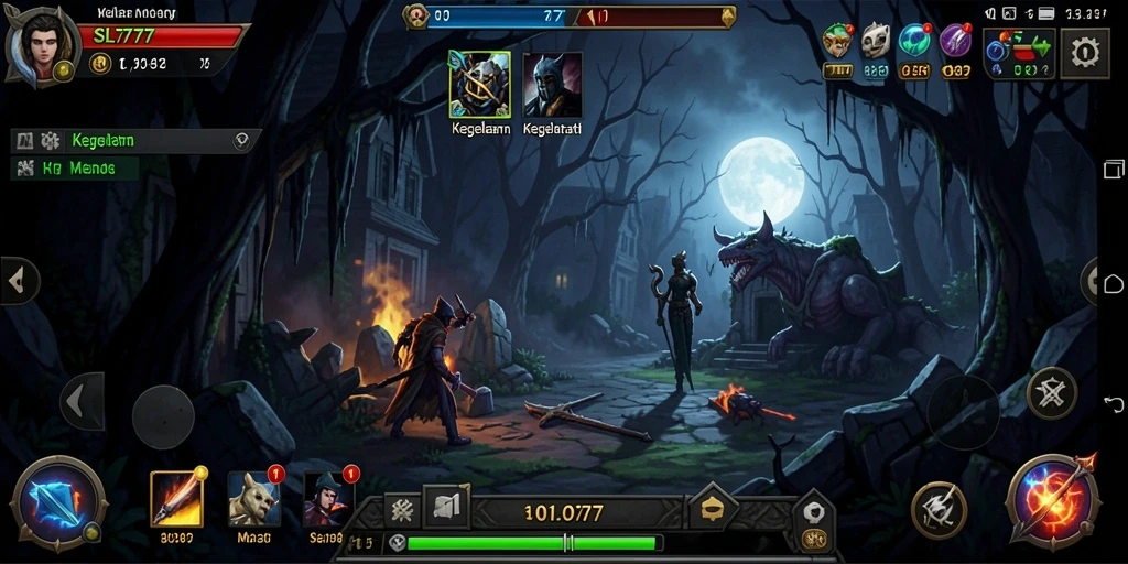 Gameplay SL777 dengan suasana mencekam dan menakutkan.